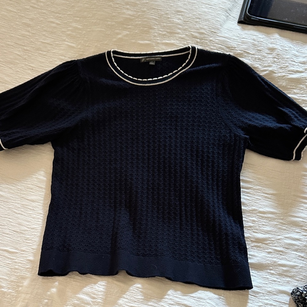 Adrianna Papell Navy Blue Top with White Trim